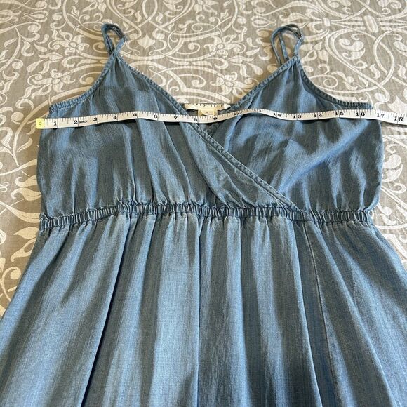 Lovestitch Sundress Women L Blue Chambray Maxi Straps Slit Preppy Boho Beach - Picture 6 of 12